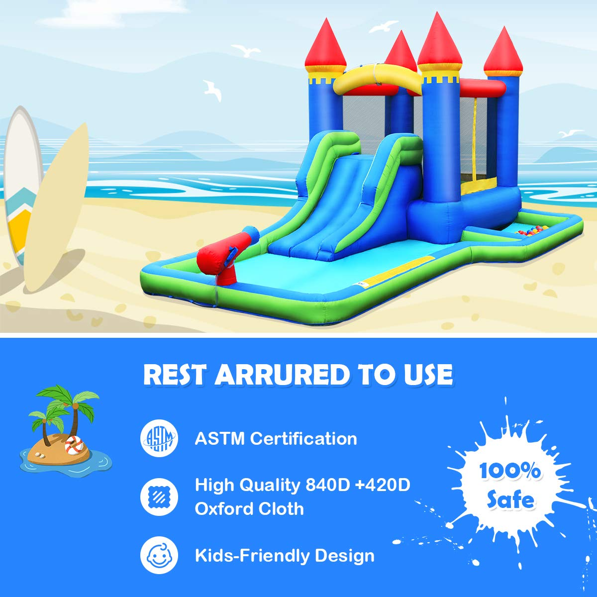 BOUNTECH Inflatable Bounce House | Kids Castle Water Slide with Climbing Wall for Backyard