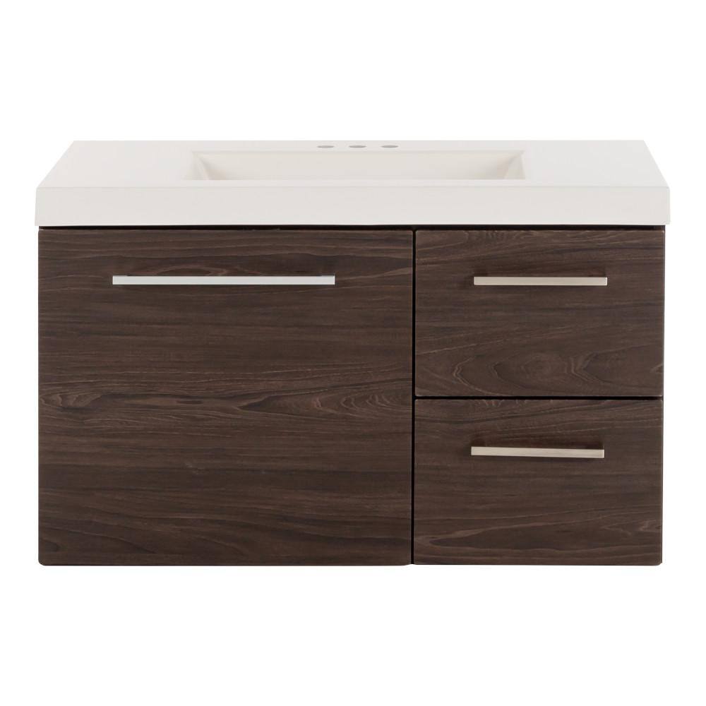 Domani Larissa 37 in. W x 19 in. D Bathroom Vanity in Elm Ember with Cultured Marble Vanity Top in White with White Sink LR36P2-EE