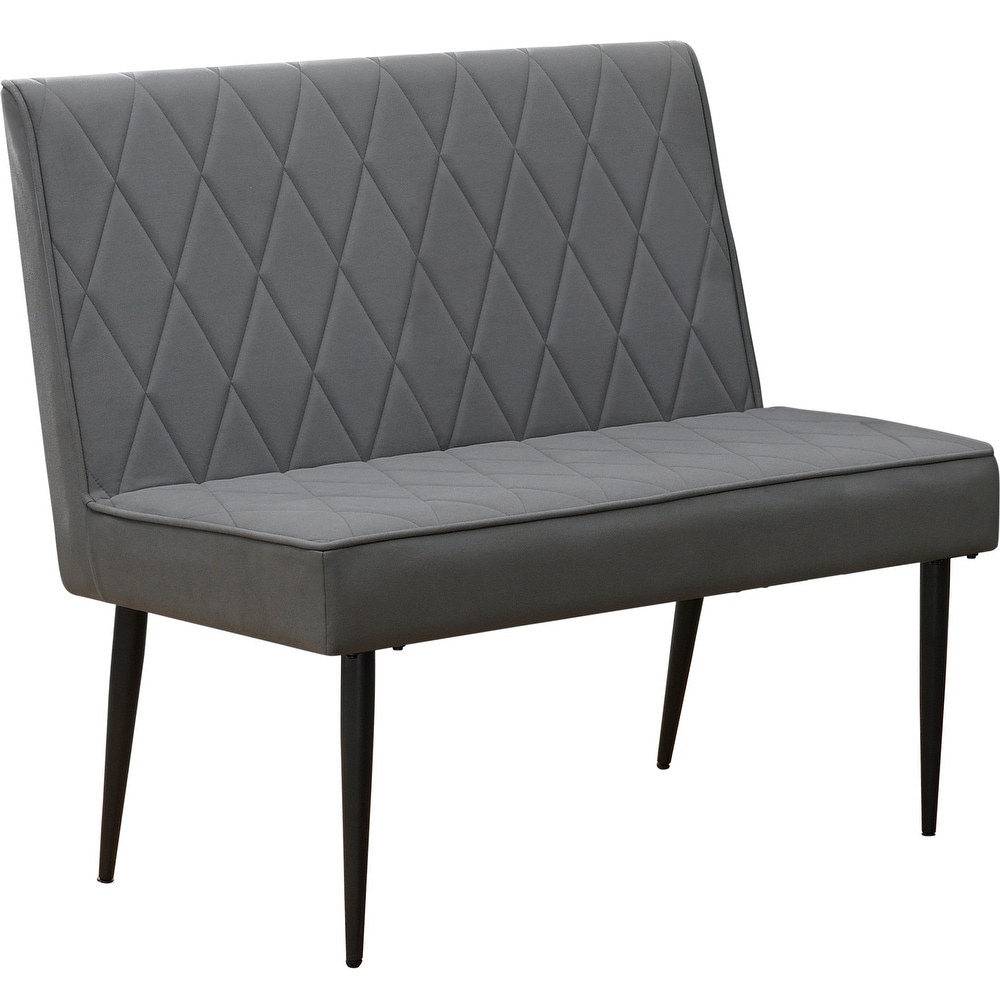 Diamond Quilted Grey Upholstered Dining Bench with Metal Legs