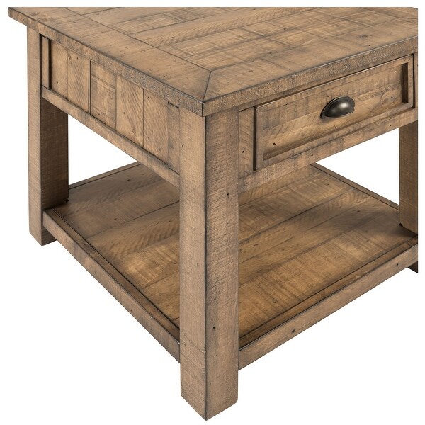 Coastal Style Square Wooden End Table with 1 Drawer， Brown