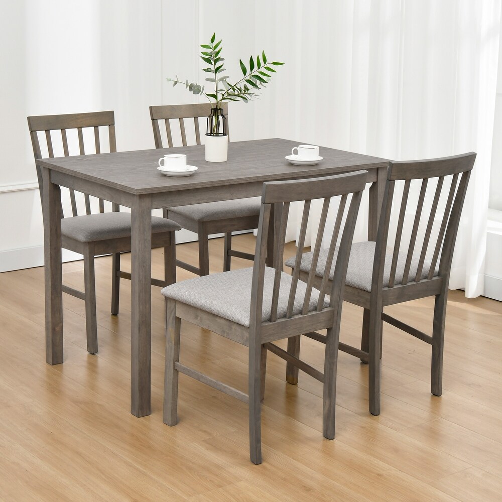 5 Piece Farmhouse Wooden Dining Room Set (1 Table+ 4 Slat Back Chairs)