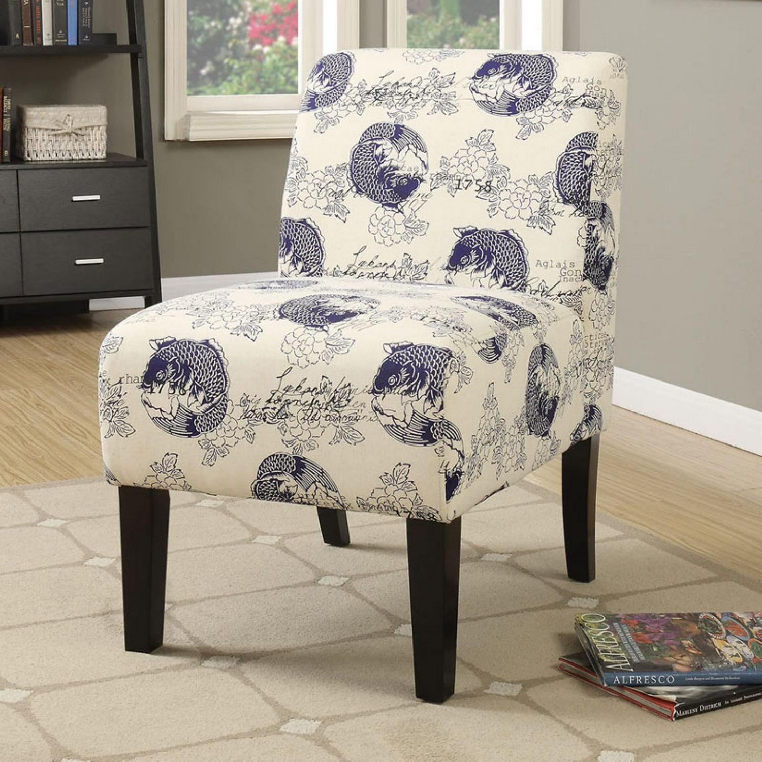 Acme Furniture Ollano Accent Chair  Fish Pattern  Dark Blue