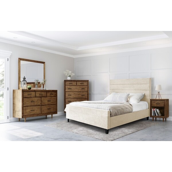 Abbyson Retro Mid Century Brown 6 Piece Bedroom Set with Upholstered Bed - - 36223111