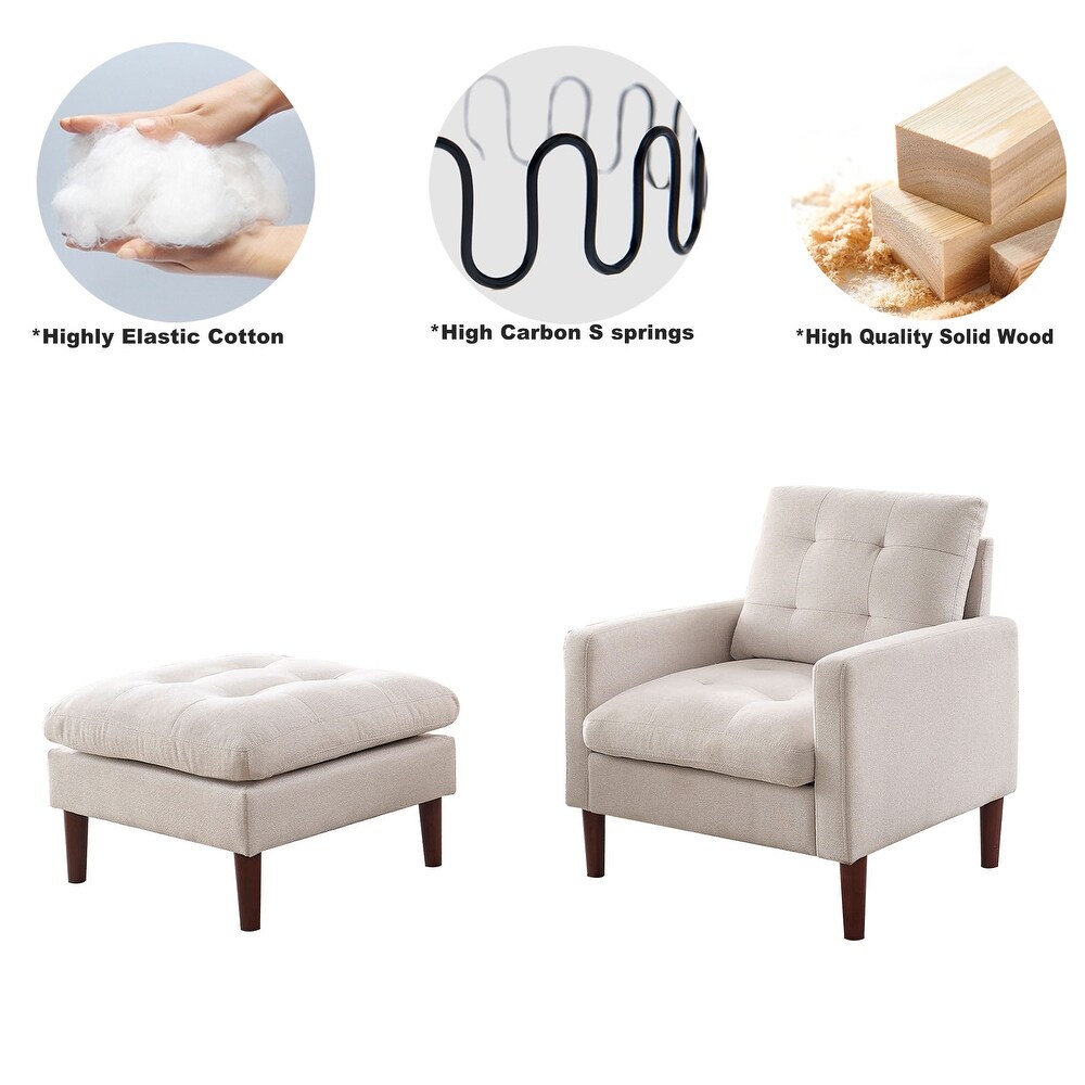 Modern Single Sofa Chair  Living Room Armchair with Movable Ottomans  Tufted Lounge Chair Sofa for Reading Nap Chair  Beige