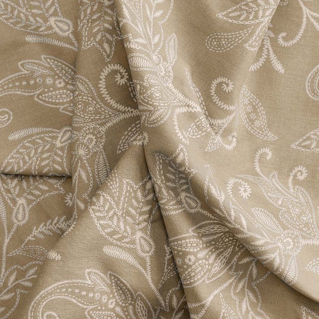 Ellis Curtain Lexington Leaf Pattern On Colored Ground Curtain Pair With Ties Tan