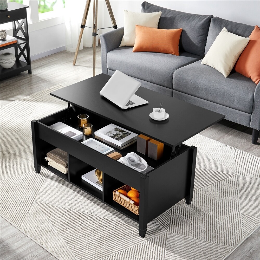 Yaheetech 47.5in Lift Top Wood Coffee Table with 3 Cube Open Shelves