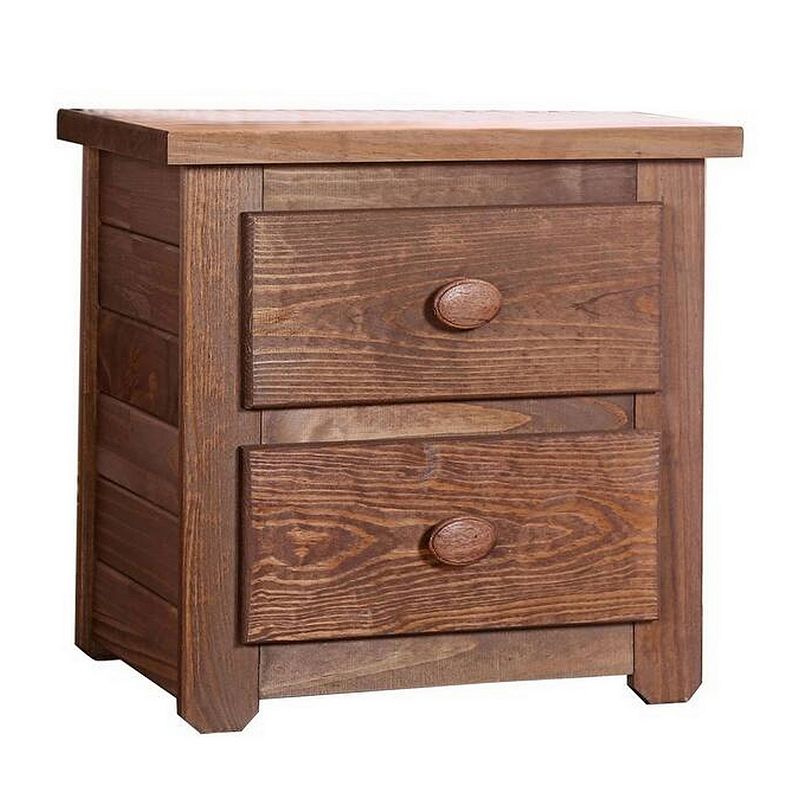 Wooden 2 Drawers Night Stand In Mahogany Finish， Brown