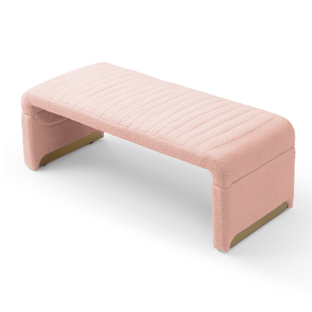 U Shape Arch Bench for Bedroom End of Bed  Upholstered Sherpa Fabric Ottoman Shoe Bench Footrest Stool Accent Bench