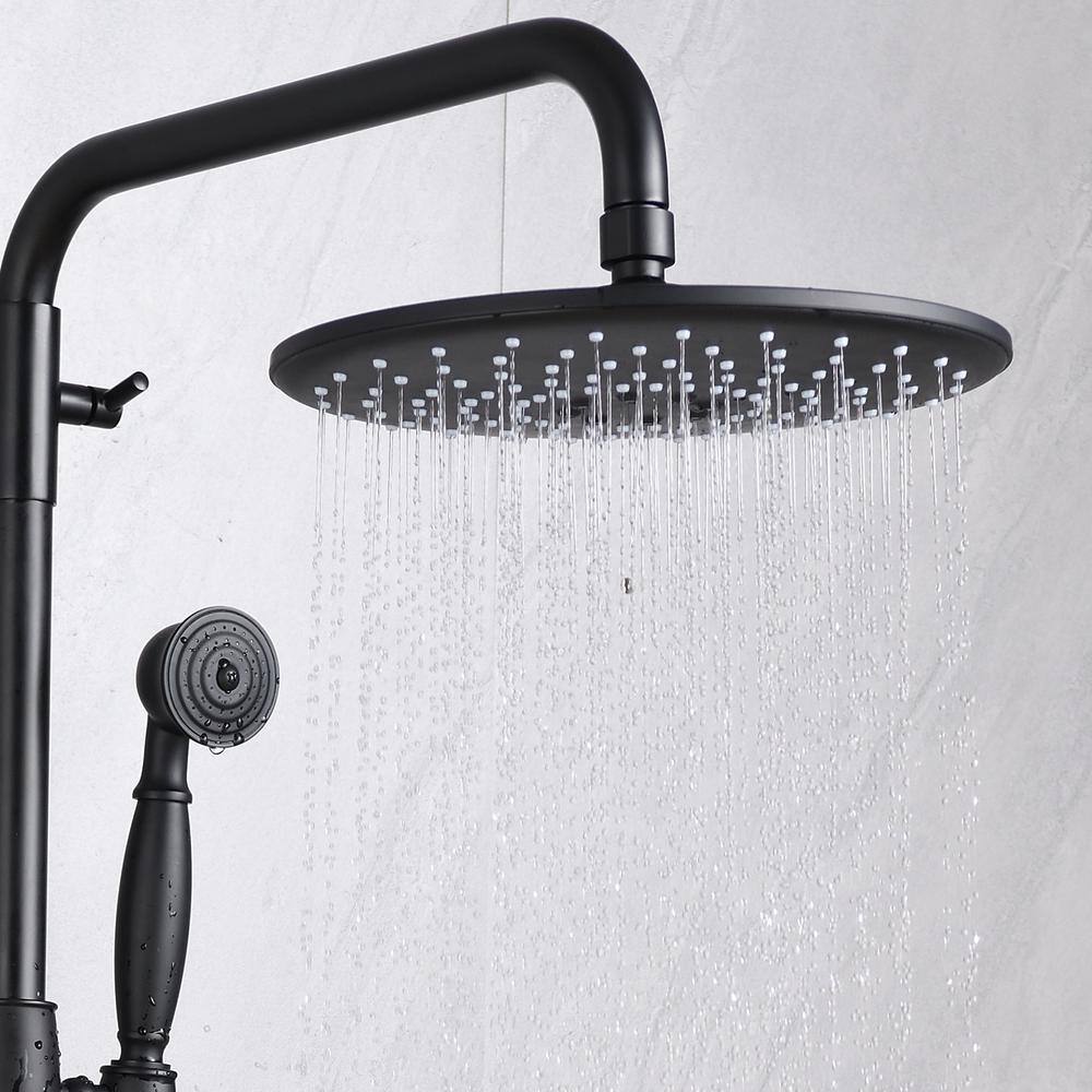 CASAINC Exposed Pipe Shower System with 10 in.Rainfall Shower Head and Handheld Shower in Matte Black CS3952-MB