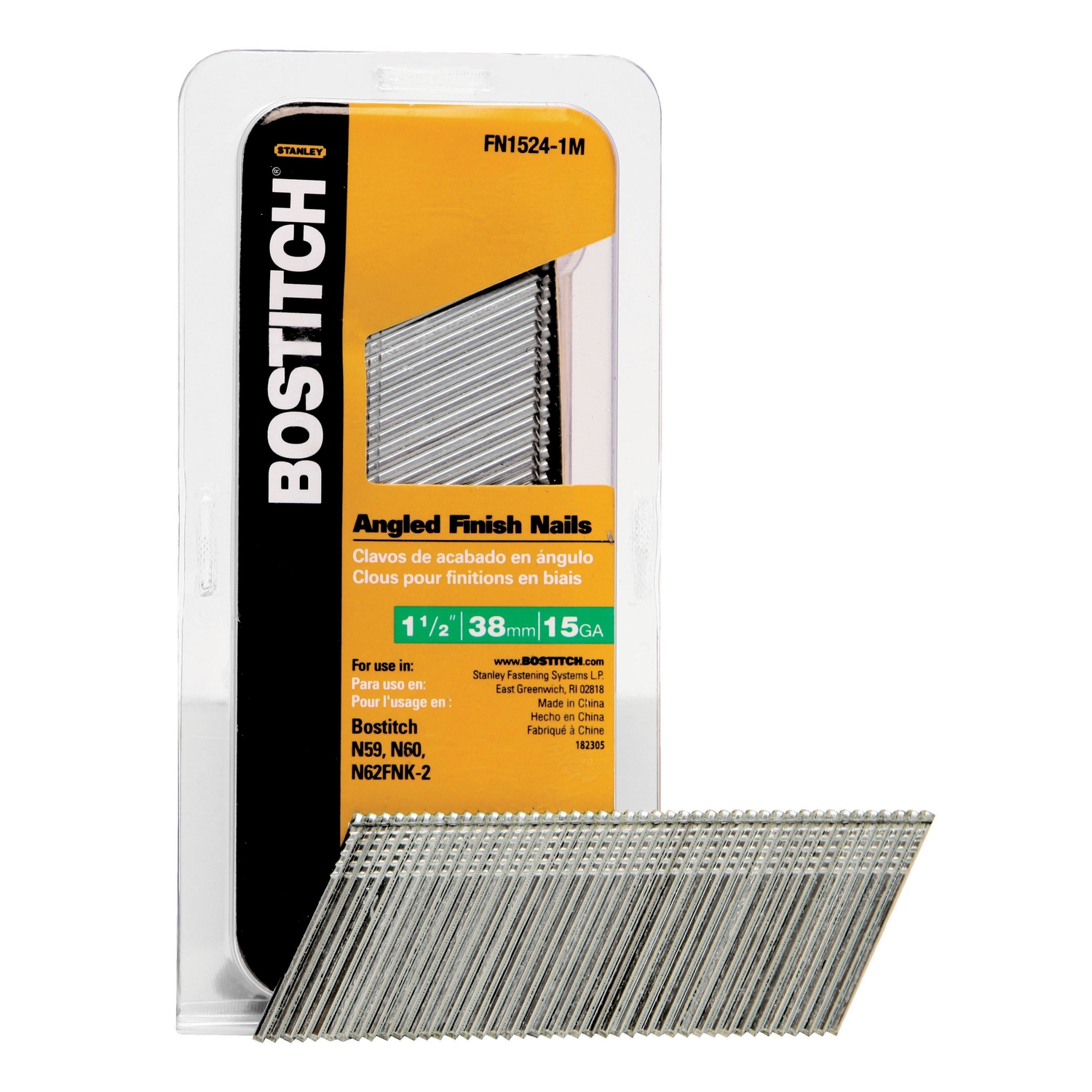 Bostitch 1-1/2 in. 15 Ga. Angled Strip Coated Finish Nails 1，000 pk