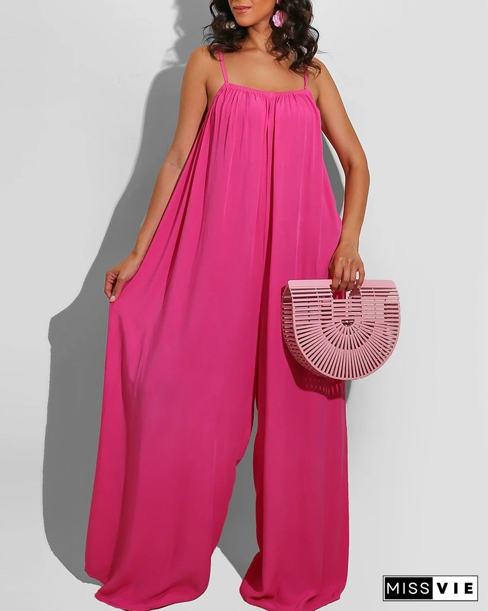 Spaghetti Strap Square Neck Plain Jumpsuit