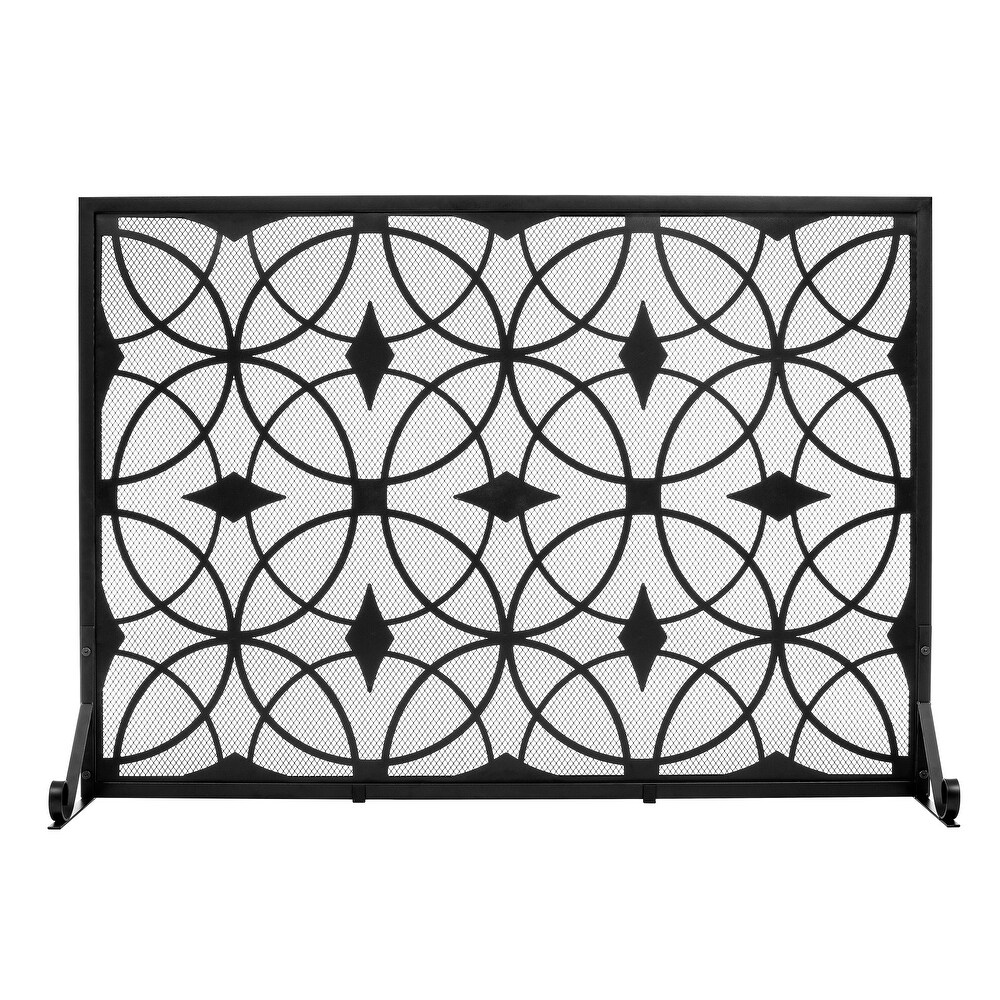 Modern Single Panel Black Unique Pattern Iron Fireplace Screen    41.73'' x 12.20'' x 29.33''