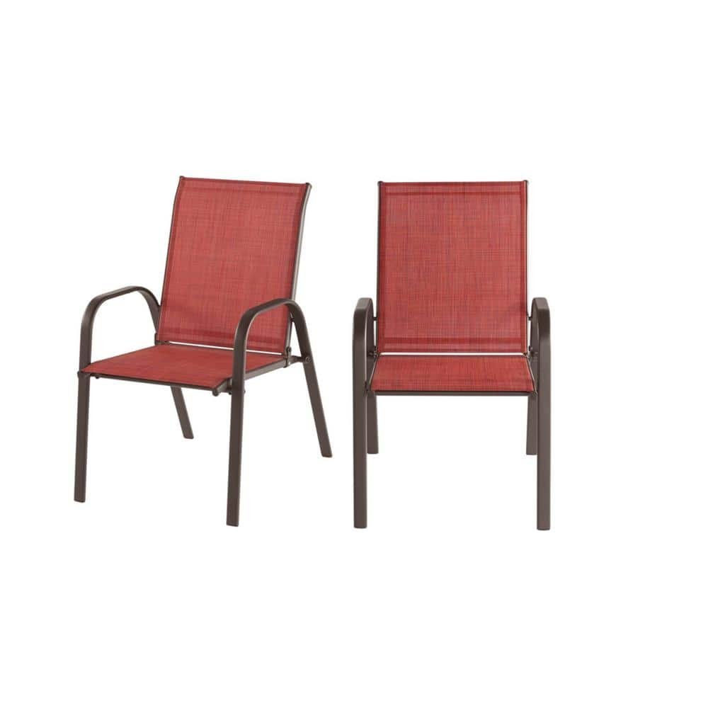 StyleWell Mix and Match Brown Steel Sling Outdoor Patio Dining Chair in Chili Red (2-Pack) FCS00015Y-2PKCH