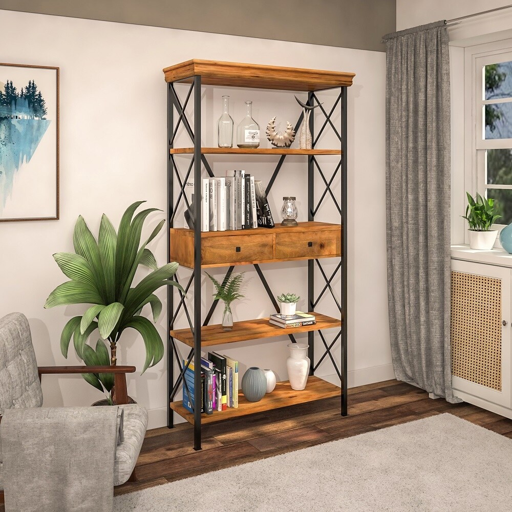 Dakota Wood Metal Tall Etagere Bookshelf