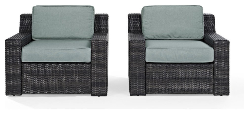 Beaufort Outdoor Wicker Seating With Mist Cushion  Set of 2   Tropical   Outdoor Lounge Chairs   by Virventures  Houzz