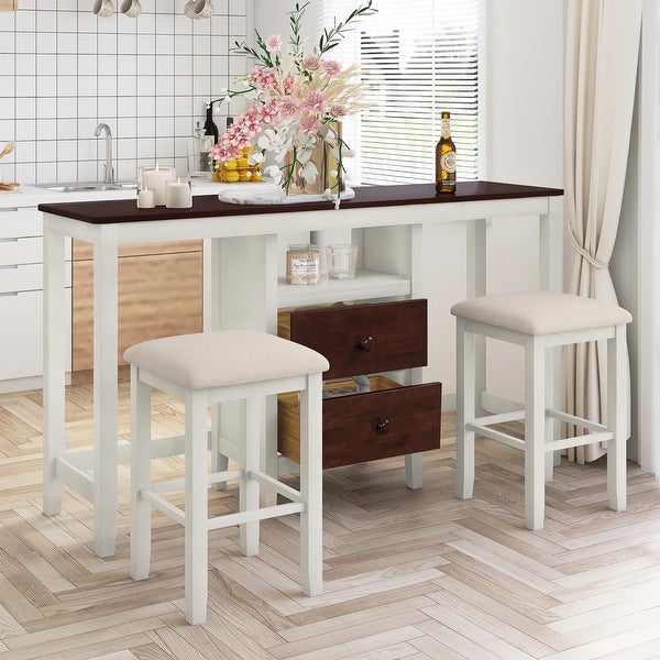 3-Piece Wood Dining Kitchen Set， White and Brown