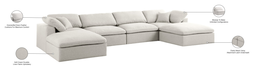 Serene Linen Textured Fabric Deluxe Comfort U Shaped Modular Sesctional   Transitional   Sectional Sofas   by Meridian Furniture  Houzz