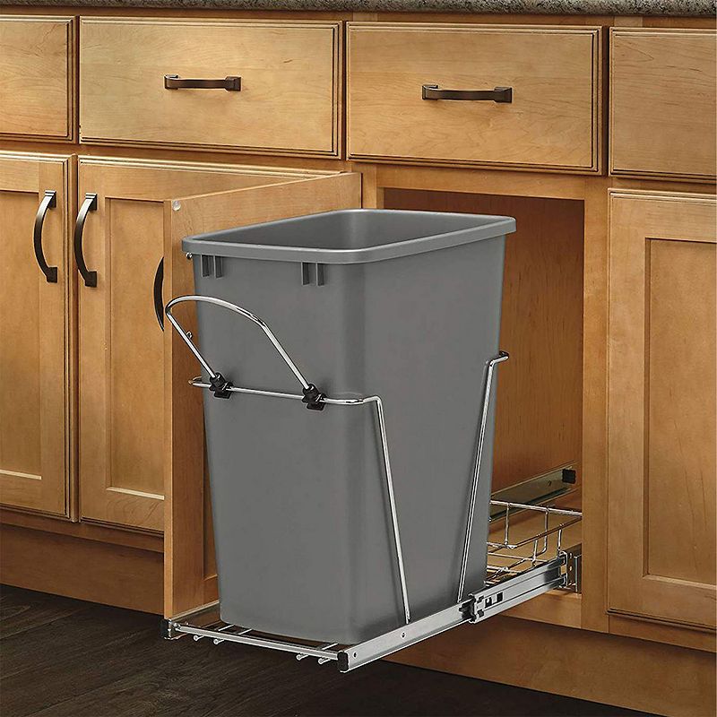 Rev-A-Shelf 35 Qt Under Sink Trash Can Replacement， Plastic， Silver， RV-35-17-52