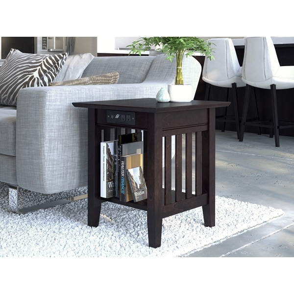 Mission Solid Wood End Table with USB Charger Set of 2