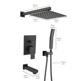 YASINU 1-Spray Square Hand Shower with Tub and Shower Faucet in Matte Black (Valve Included) YN801-12MB