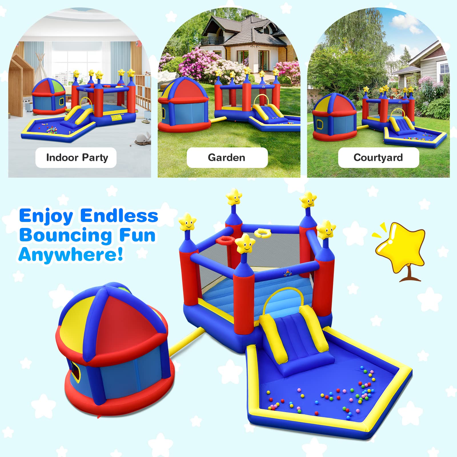 Costzon  Inflatable Bounce House with Playhouse, Star Themed Bouncy Castle