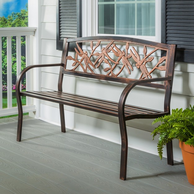 Evergreen Dragonfly Metal Garden Bench Bronze