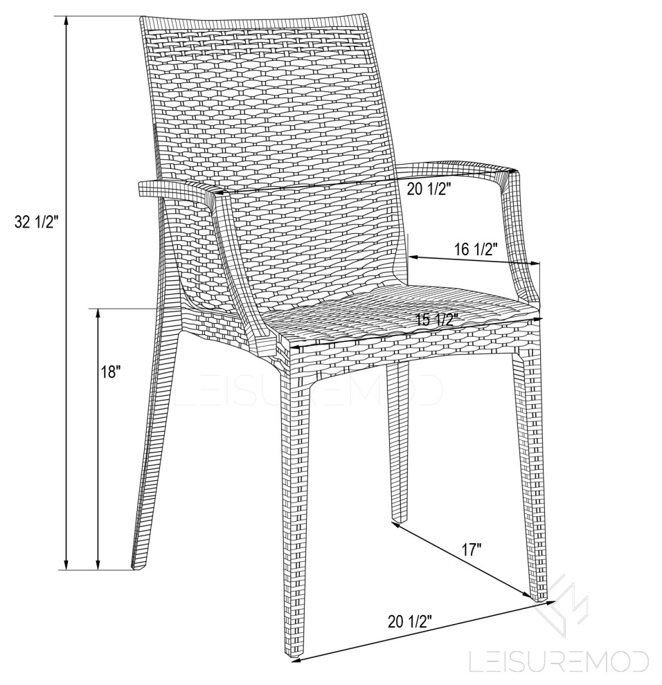 LeisureMod Weave Mace Indoor/Outdoor Chair  With Arms  Set of 4 Green   Contemporary   Outdoor Dining Chairs   by Uber Bazaar  Houzz