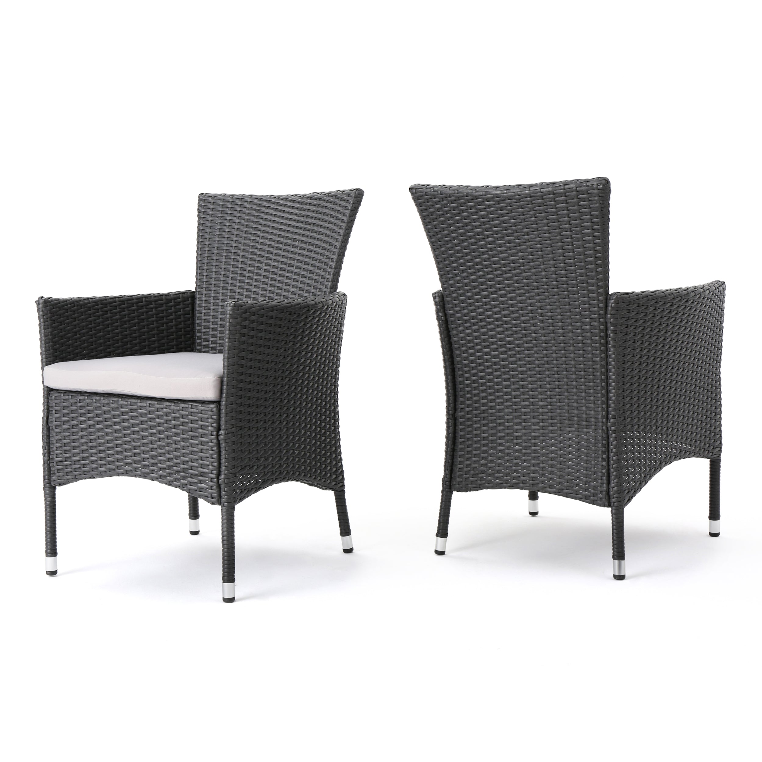 Brascha Contemporary Outdoor PE Wicker Dining Chairs w/ Cushions