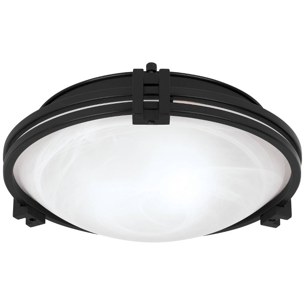 Wide Black 2 light Marbleized White Glass Bowl Shade For Bedroom Kitchen