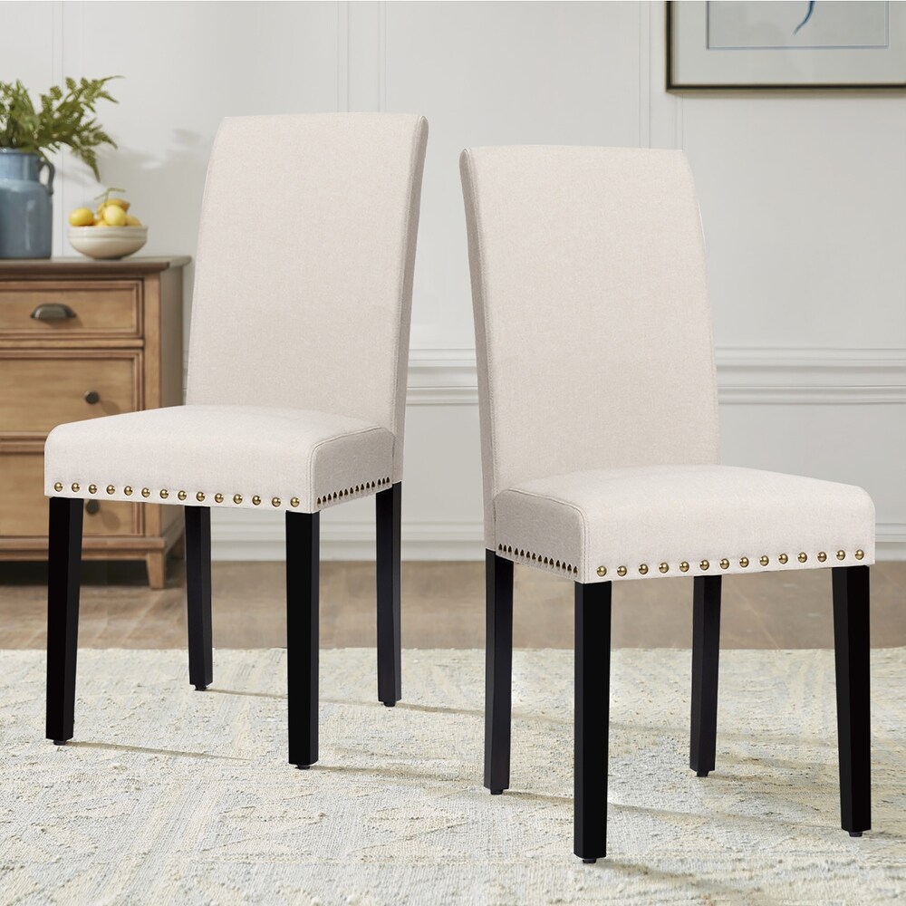 Set of 2 Upholstered Dining Chairs Linen Fabric Side Chairs