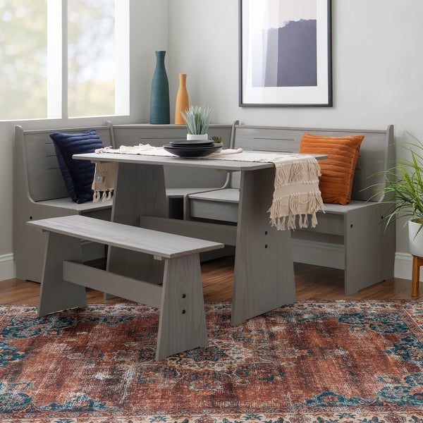 Wickford Corner Dining Breakfast Nook Set with Storage， Table， and Bench， Table， and Bench， Seats 5-6， Gray Finish