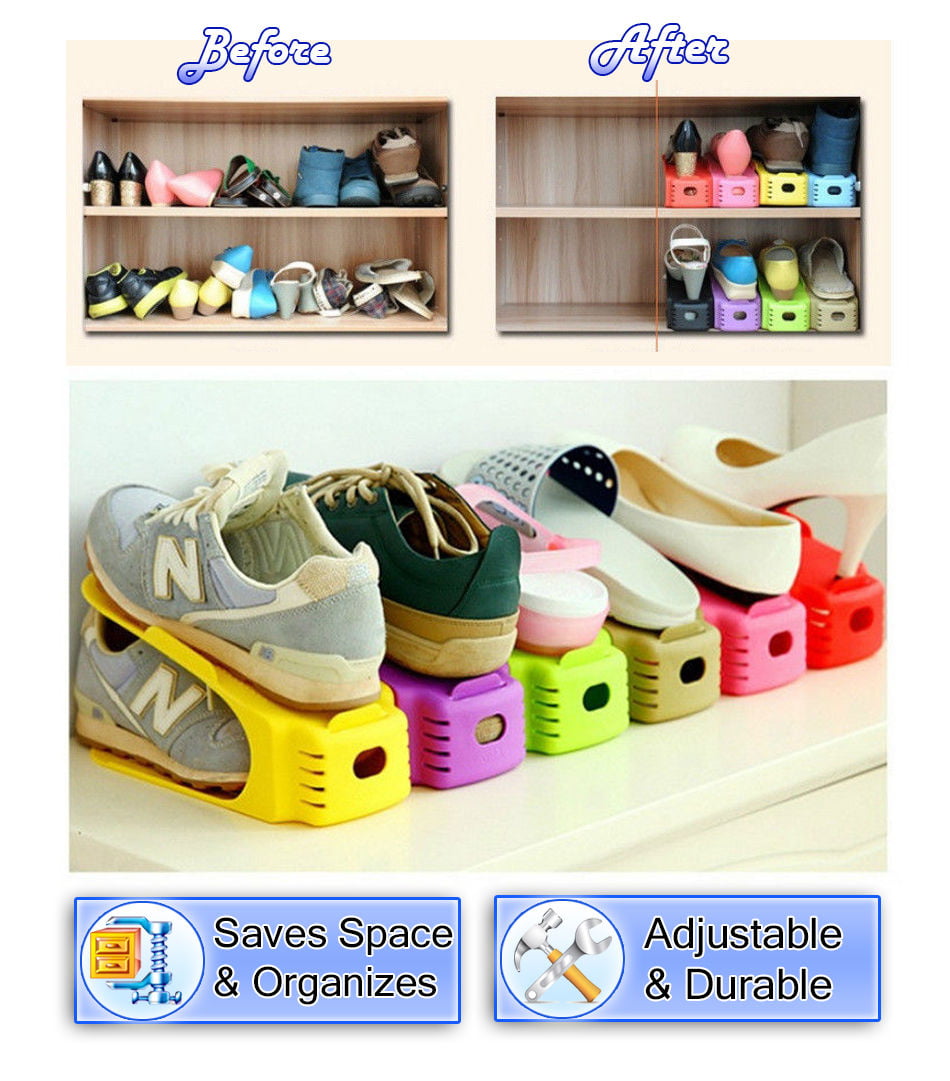 5 Star Super Deals Shoe Slot Space Saving Organizer - Shoe Shelf Rack Double Storage Holder - Seen on Tv - Multi Color - (8-Pack)