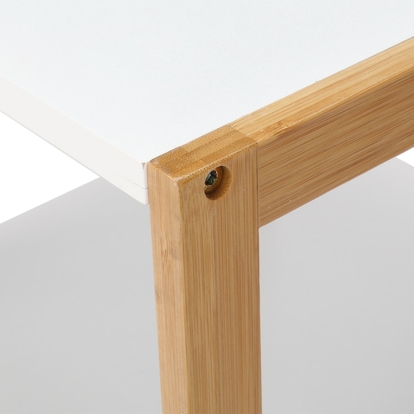 3-Layer Bamboo Side Table - White Table Top Natural Wood Table