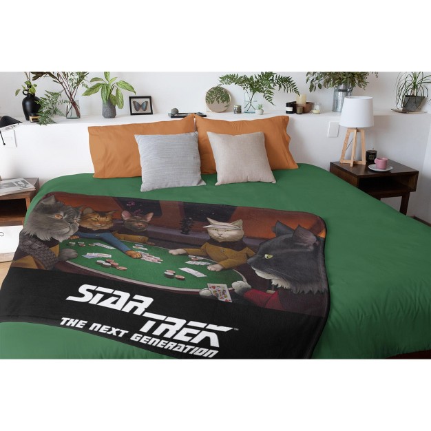 Star Trek The Next Generation Cat Characters Playing Cards Plush Throw Blanket Black