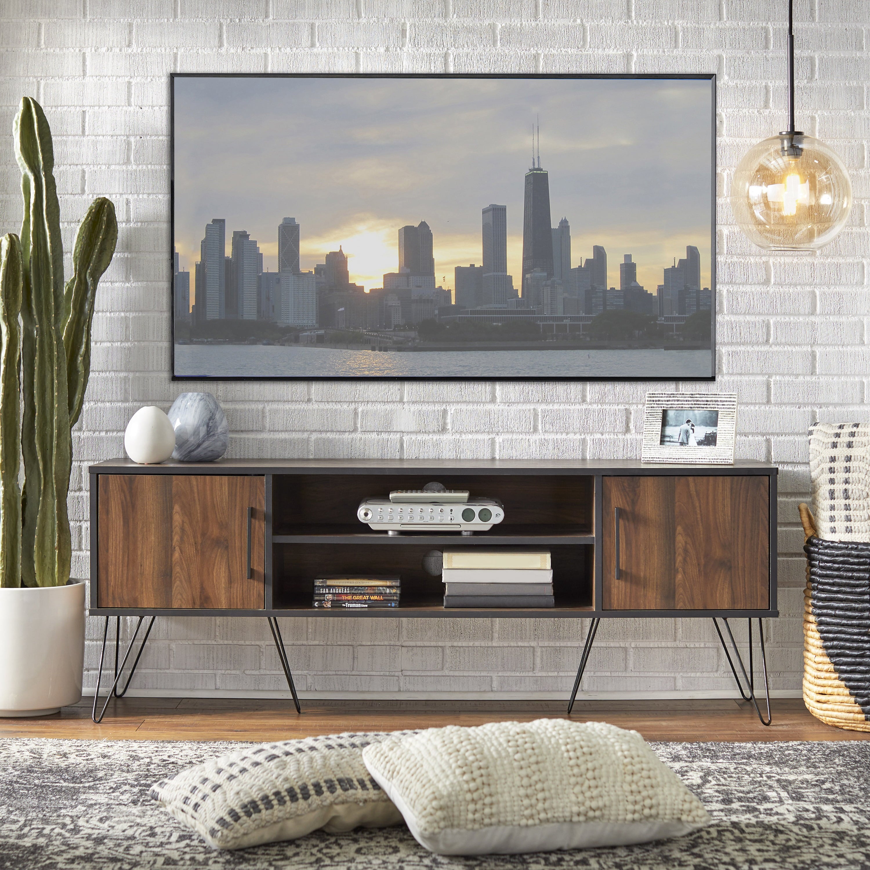 TMS Vintage TV Stand, Black and Walnut