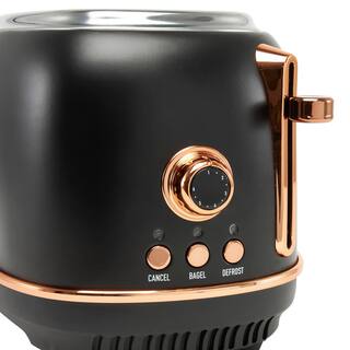 HADEN Heritage 900-Watt 2-Slice Wide Slot Black and Copper Retro Toaster with Removable Crumb Tray and Adjustable Settings 75059