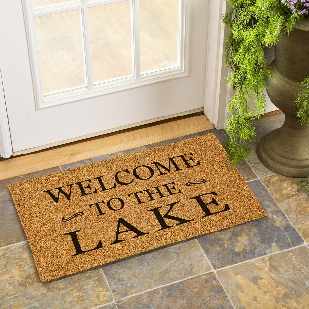 Evergreen 16 X 28 Inches Welcome To The Lake Door Mat Non slip Rubber Backing Dirt Catching Natural Coir Indoor And Outdoor Home Decor