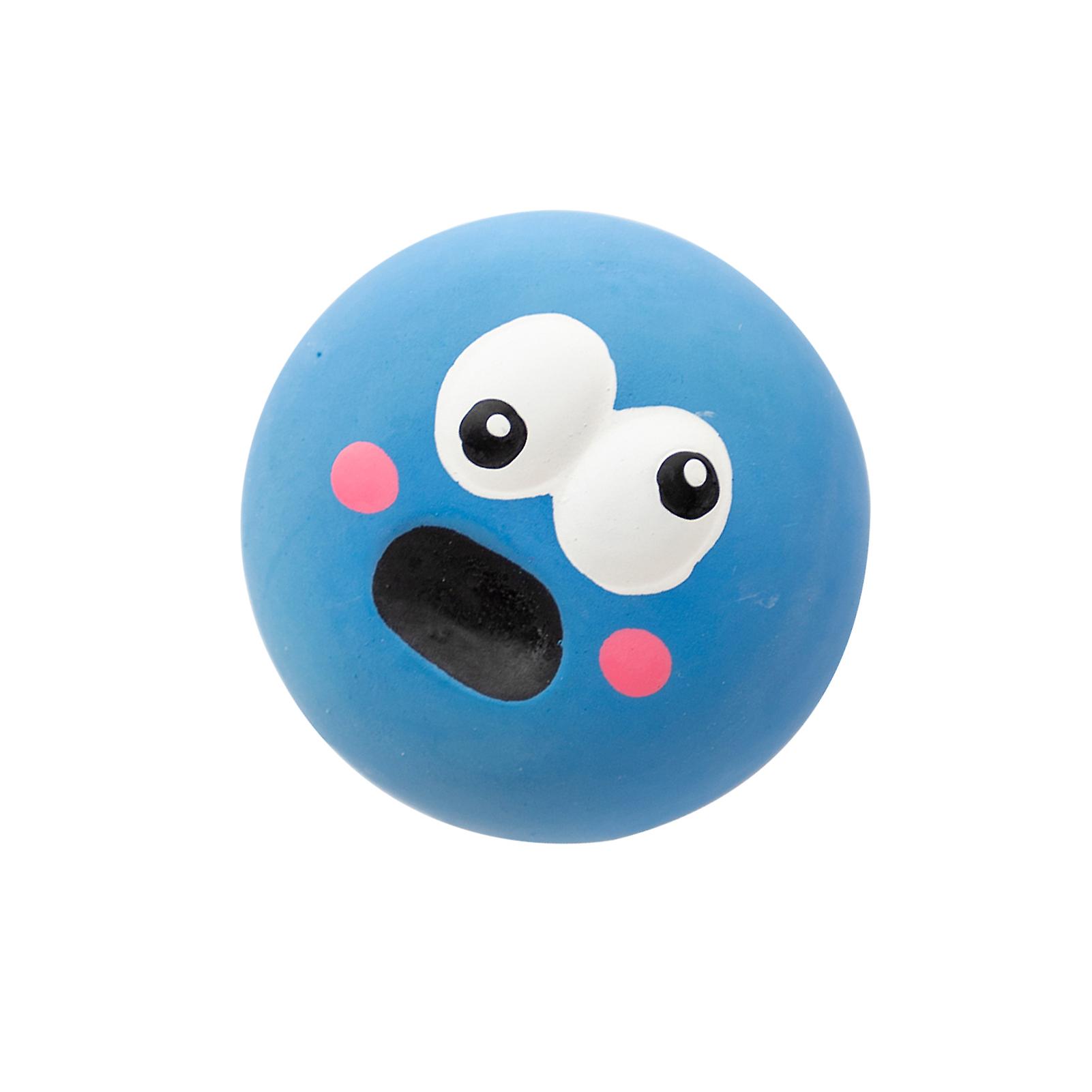 Latex Squeaky Dog Toy Ball 5.5x5.5x4cm Funny Face Soft Puppy Interactive Fetch Play Sound Balls Blue