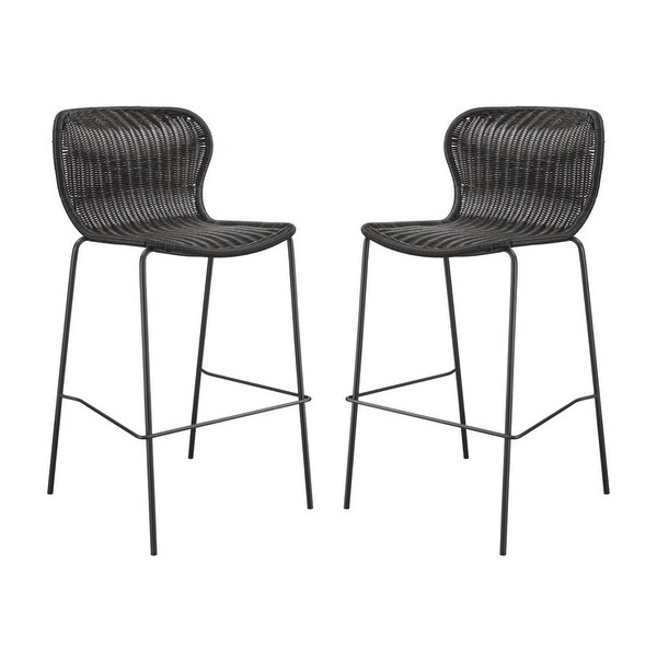 Set of 2 Metal Base Bar Stool in Brown and Sandy Black