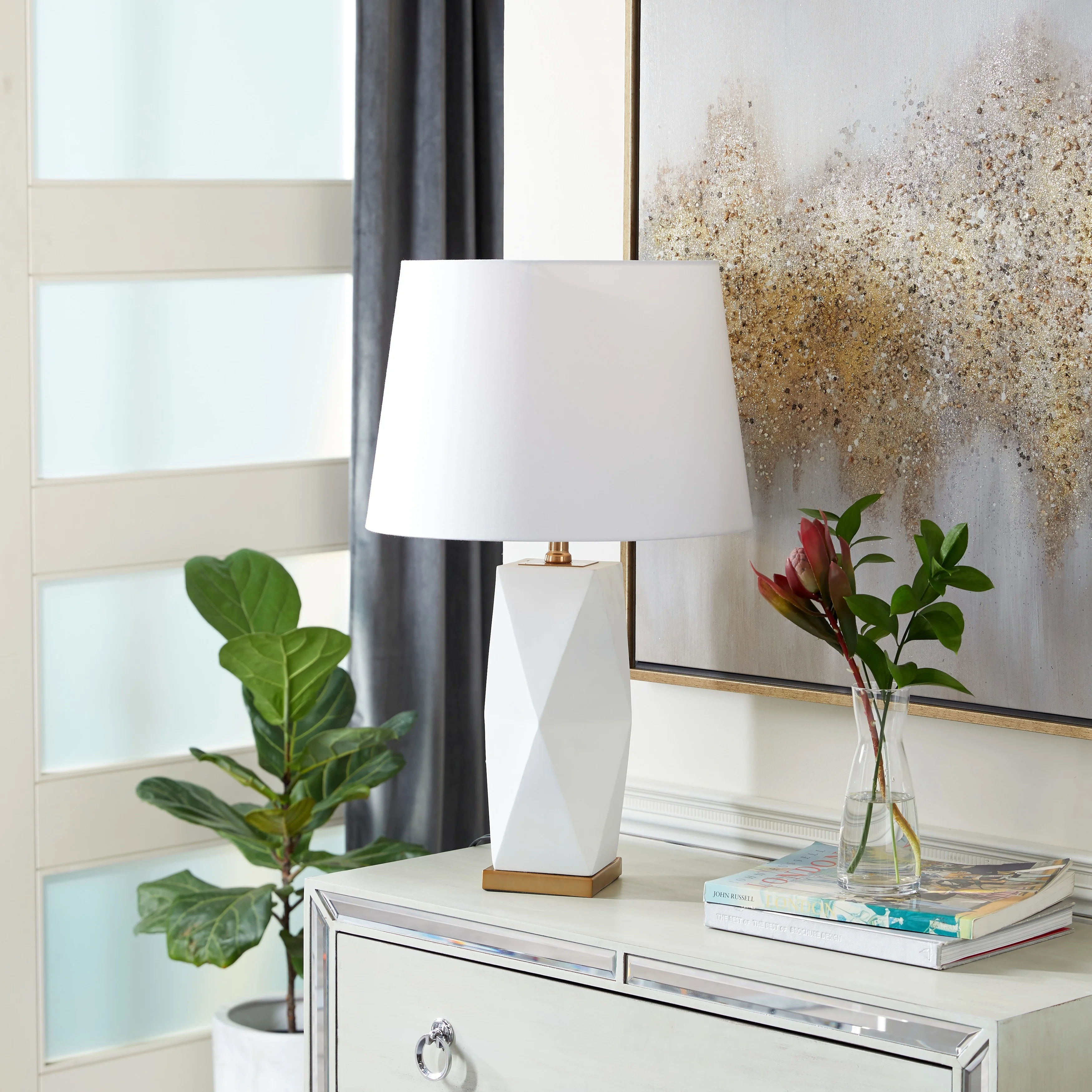 White Ceramic Contemporary Table Lamp - 16 x 16 x 26