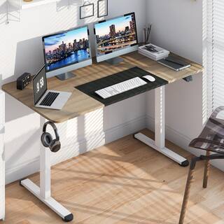 Gymax 55 in. Oak Electric Standing Desk Height Adjustable Home Office Table with Hook GYM10820