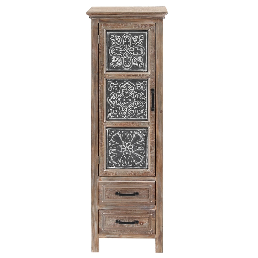 Rustic Wood 2 Drawer 1 Door Slim Storage Cabinet   48.23\