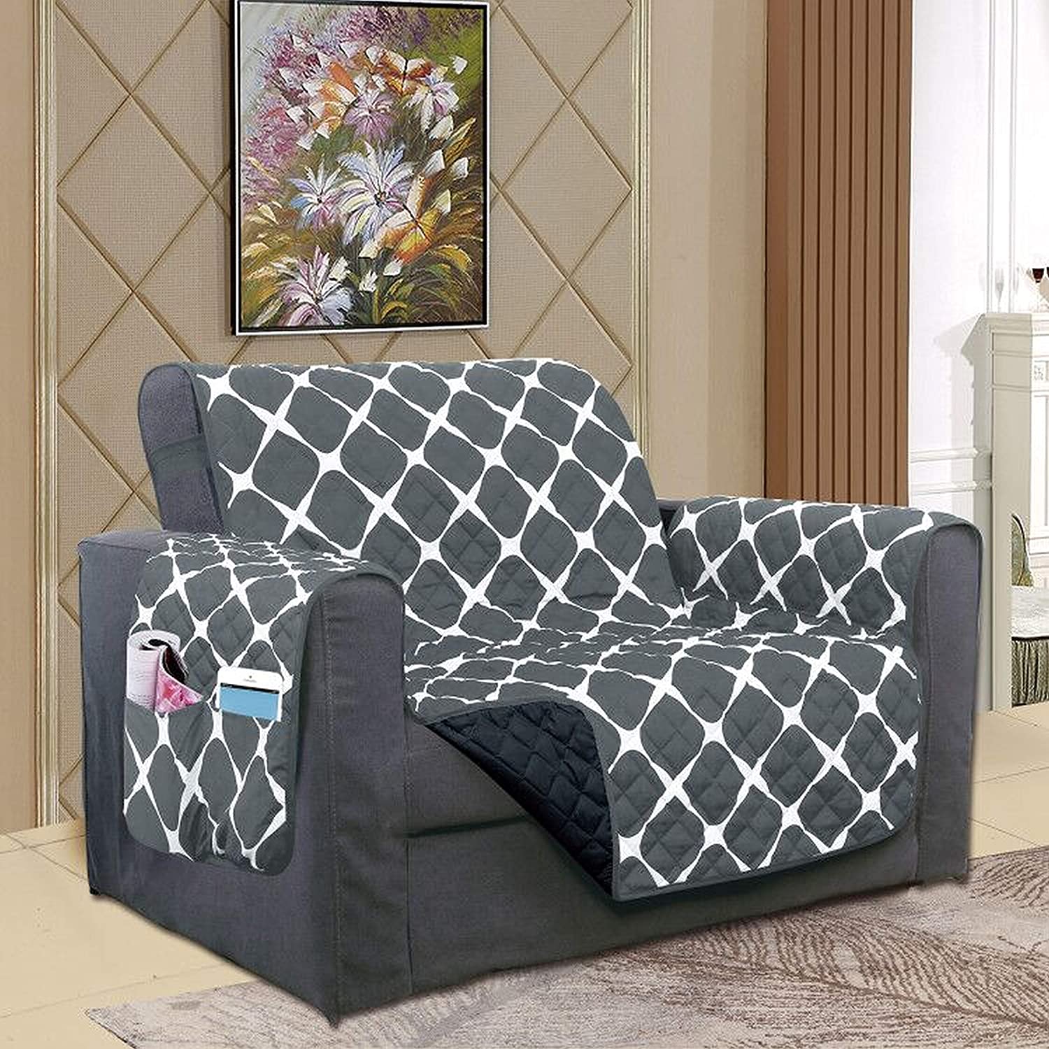 REVERSIBLE FURNITURE PROTECTOR for Pet Dog Children Kids -Gray/Black Chair