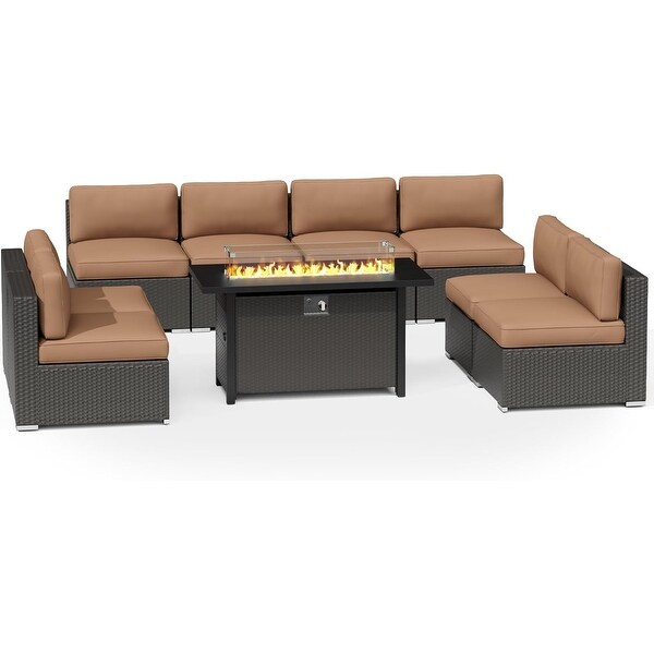 9Piece Outdoor Patio Furniture Sectional Sofa Set with Fire Pit Table