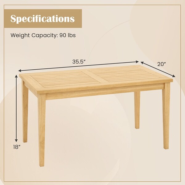 Gymax 35.5''x20'' Outdoor Teak Wood Coffee Table w/ Slatted Tabletop