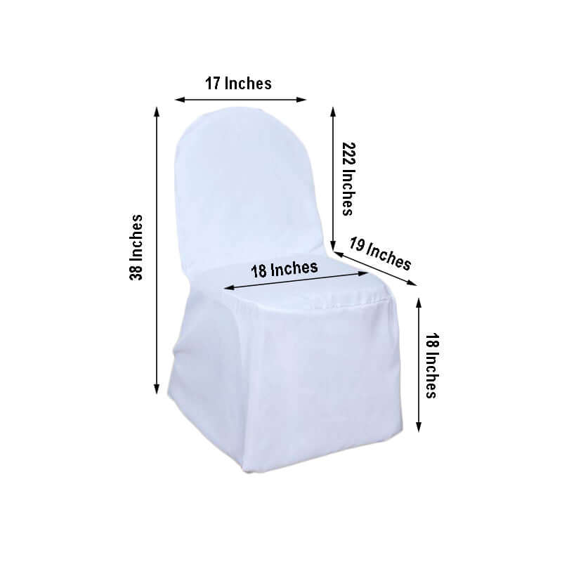 White Polyester Banquet Chair Cover, Reusable Stain Resistant Slip On Chair Cover