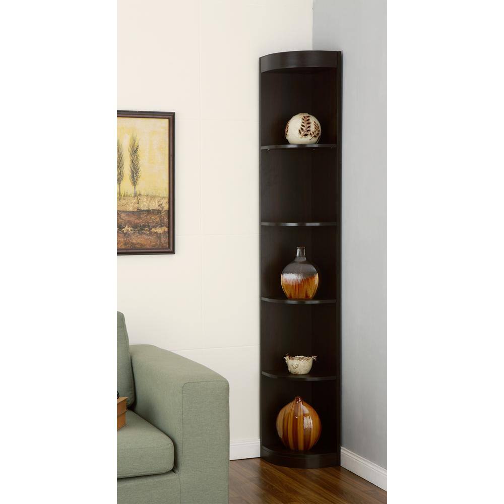 Furniture of America Chios 77 in. Warm Espresso 5-Shelf Standard Corner Bookcase ID-10370C