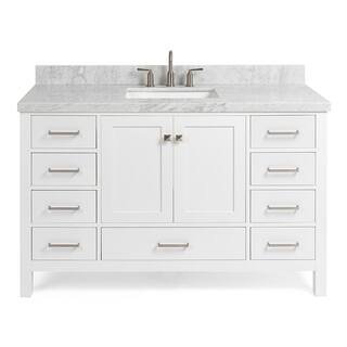 ARIEL Cambridge 55 in. Bath Vanity in White with Marble Vanity Top in Carrara White with White Basin A055SCWRVOWHT