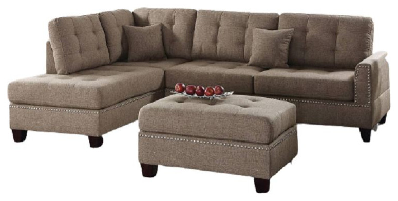 Albi 3 Piece Upholstered Sectional Set With Ottoman  Coffee Polyfiber   Transitional   Sectional Sofas   by Hollywood Decor  Houzz