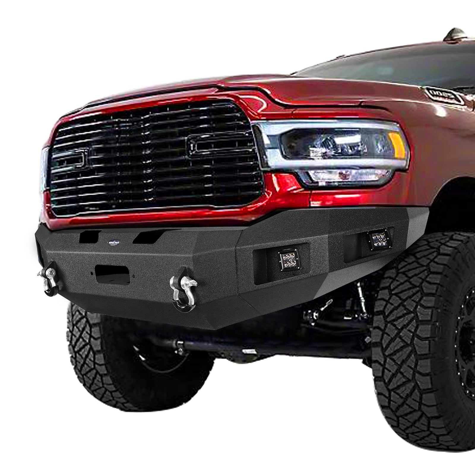 Hooke Road Front Winch Bumper Fit Dodge Ram 2500 3500 2019-2023 with 18W LED Spotlights and D-Rings